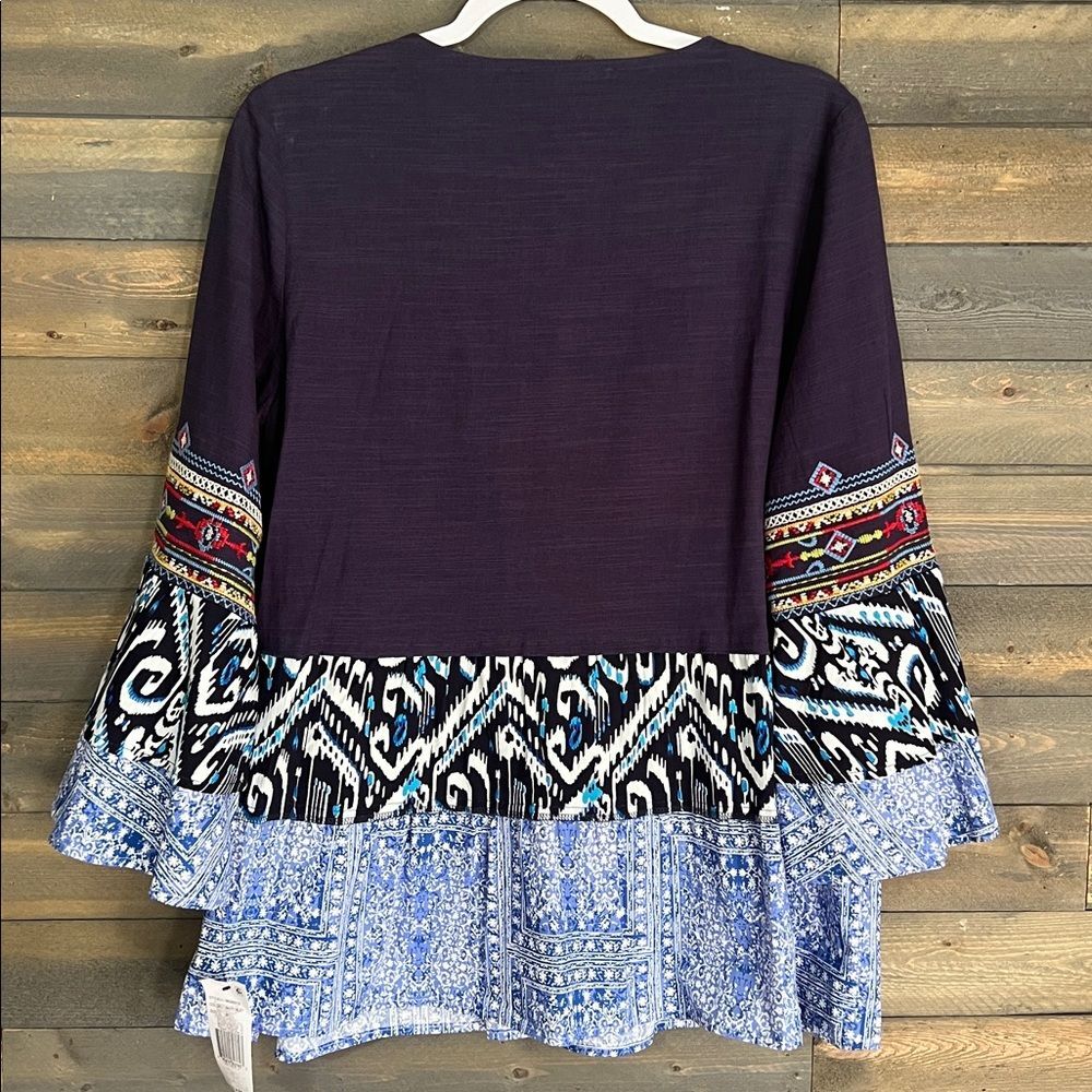 New Calessa Embroidered Boho Tunic Size Medium in Navy/Multi - Picture 5 of 13